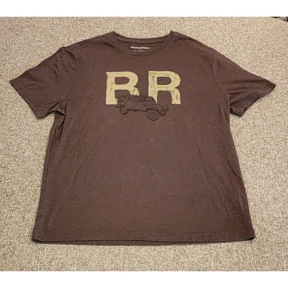 Banana Republic‎ Men's T-Shirt, Size Large, Brown, Cotton, Short Sleeve, Jeep